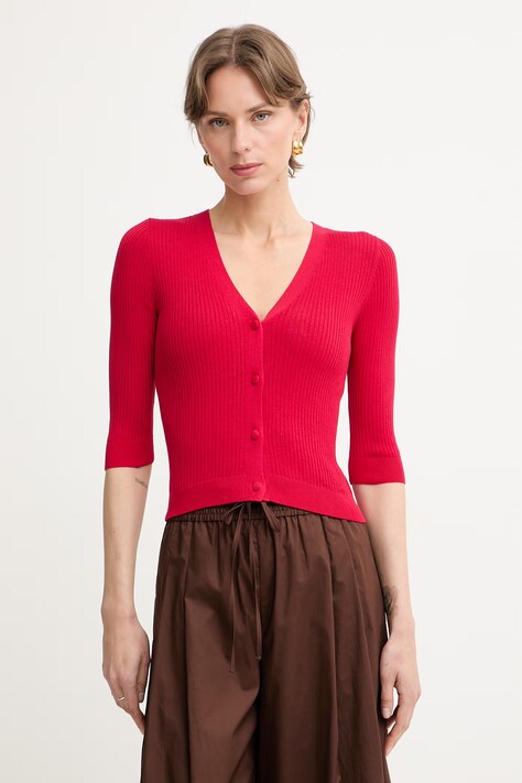 Twinset kardigan damski z dodatkiem jedwabiu czerwony 261TT3182