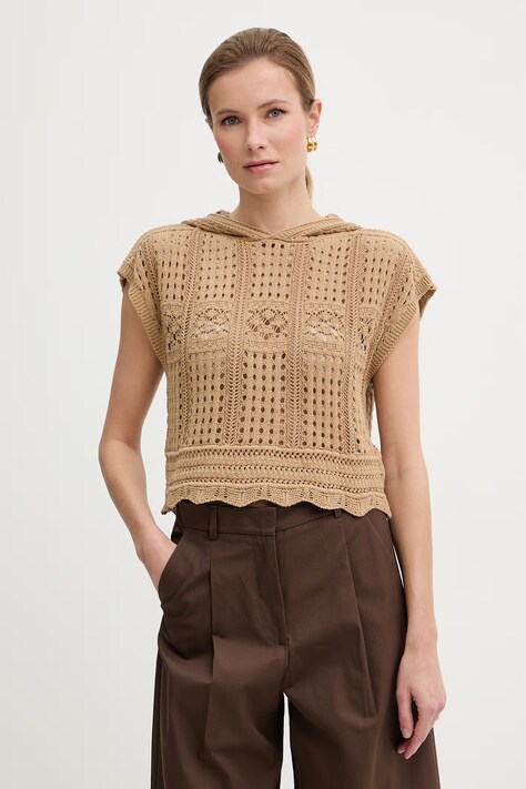 Twinset sweter bawełniany damski kolor brązowy lekki 261TT3261