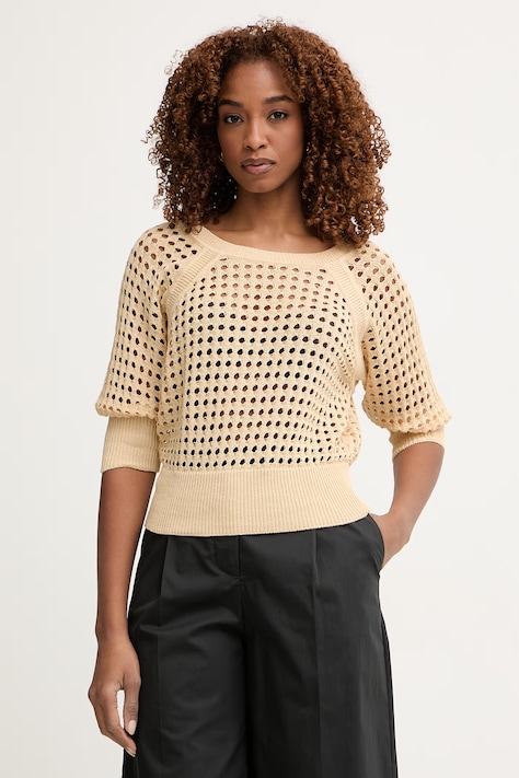 Twinset πουλόβερ γυναικείο με βαμβάκι μπεζ 261AT3050