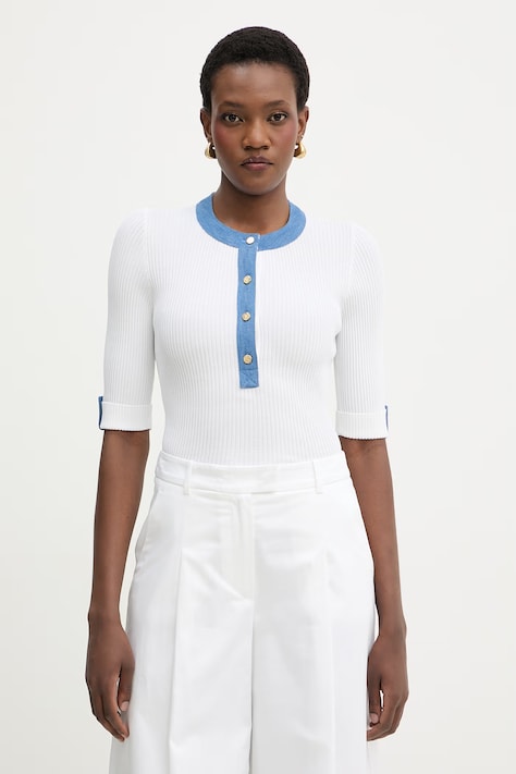 Luisa Spagnoli bluzka damska z wiskozy Colli biała gładka 100332