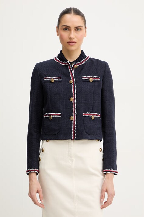 Luisa Spagnoli marynarka bawełniana Valter kolor granatowy jednorzędowa gładka 543170