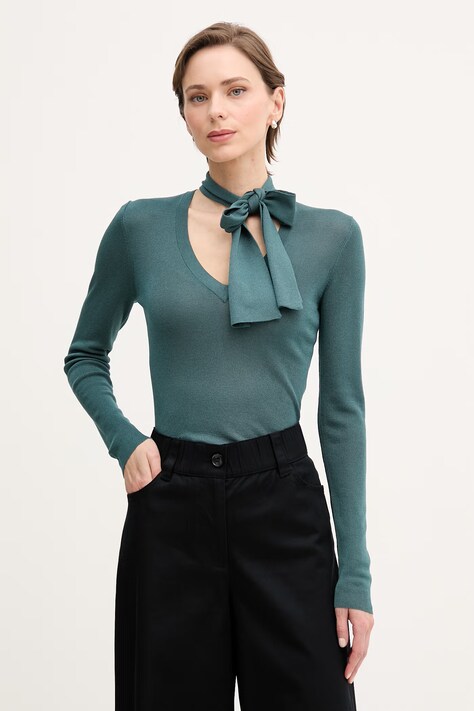 Sisley sweter damski z lyocellem turkusowy 14Z4L401I