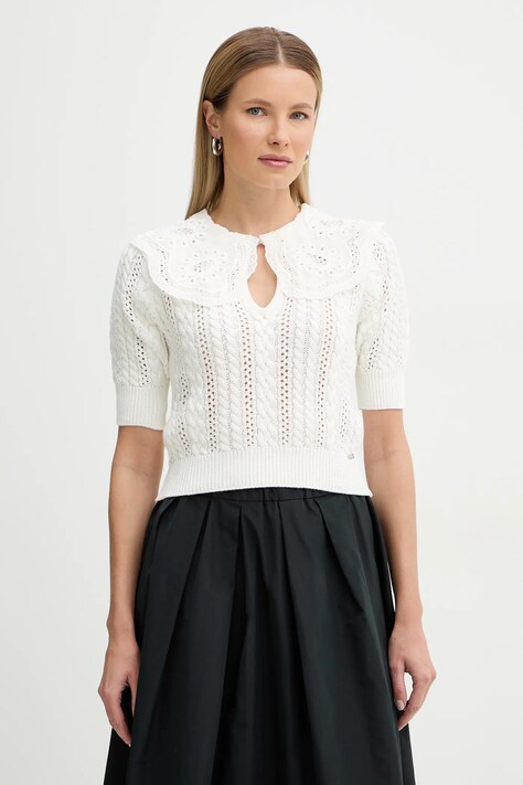 Fracomina sweter bawełniany damski kolor beżowy lekki FR26ST7015K48801