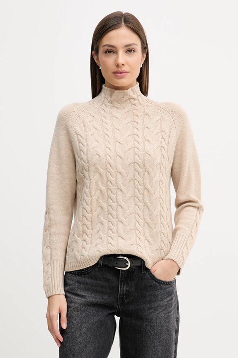 United Colors of Benetton sweter kaszmirowy damski kolor beżowy z półgolfem 10K1D204G