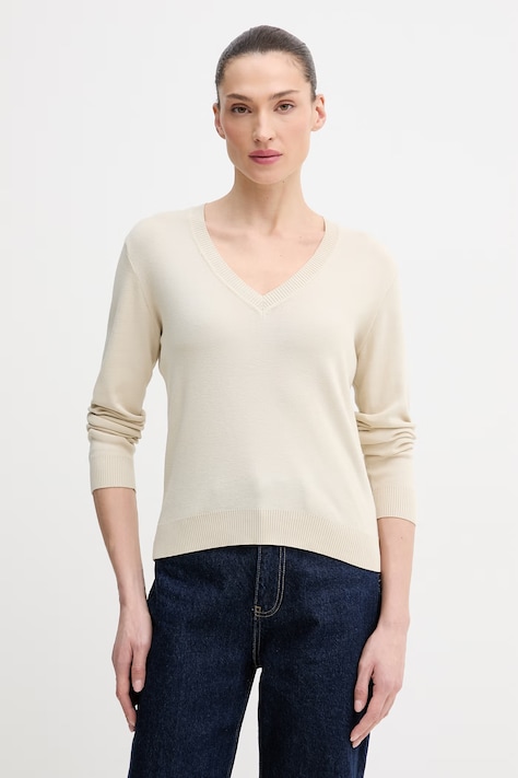 United Colors of Benetton pulover de bumbac culoarea bej, 1C19D403N