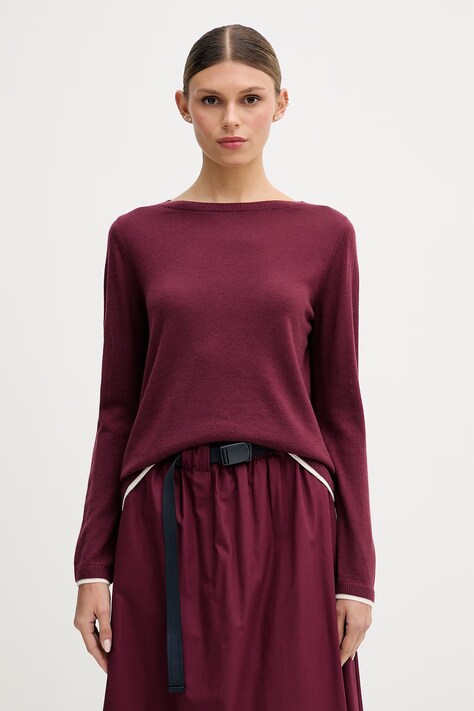 United Colors of Benetton sweter damski wełniany bordowy 11AHD10G8