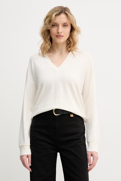 United Colors of Benetton sweter damski z dodatkiem wełny beżowy 1Y6SD403O