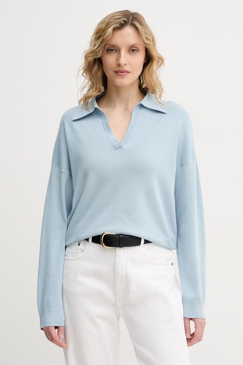 United Colors of Benetton πουλόβερ γυναικείο βαμβακερό μπλε 1C19D301I