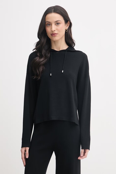 United Colors of Benetton Μπλούζα με κουκούλα γυναικεία με βισκόζη μαύρη 1LHGD204M