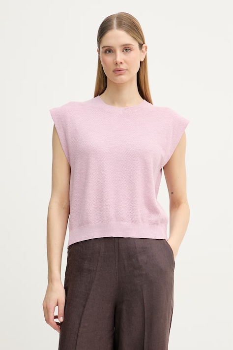 United Colors of Benetton top damski z lnu różowy 1DC3D10GT
