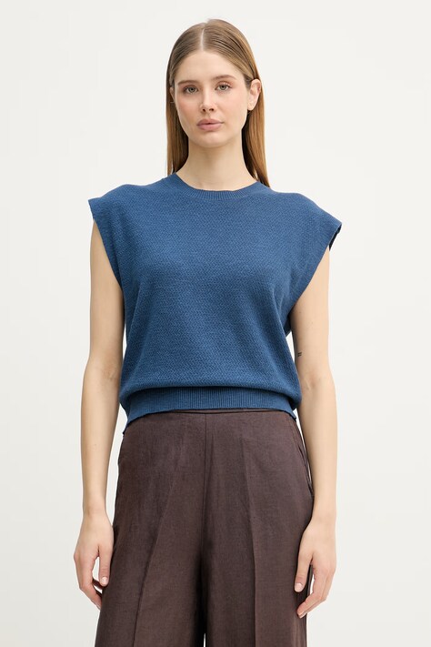 United Colors of Benetton top damski z lnem granatowy 1DC3D10GT