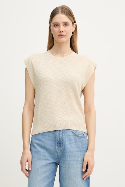 United Colors of Benetton top dámský lněný béžový 1DC3D10GT