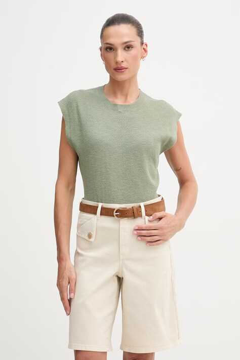 United Colors of Benetton τοπ γυναικείο με λινό πράσινο 1DC3D10GT