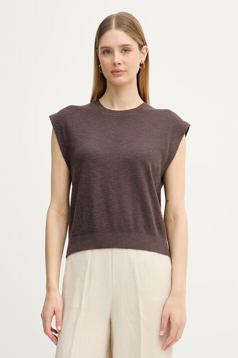 United Colors of Benetton top damski lniany brązowy 1DC3D10GT