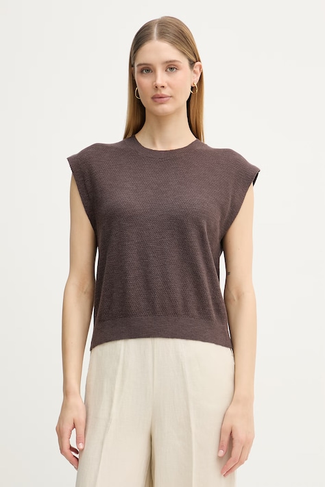 United Colors of Benetton top damski lniany brązowy 1DC3D10GT