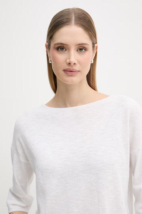 United Colors of Benetton sweter z krótkim rękawem damski z lnem biały 1DC3D10GU