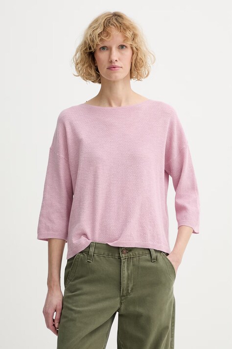 United Colors of Benetton sweter z krótkim rękawem damski z lnem fioletowy 1DC3D10GU