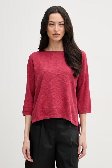 United Colors of Benetton sweter z krótkim rękawem damski z lnem bordowy 1DC3D10GU