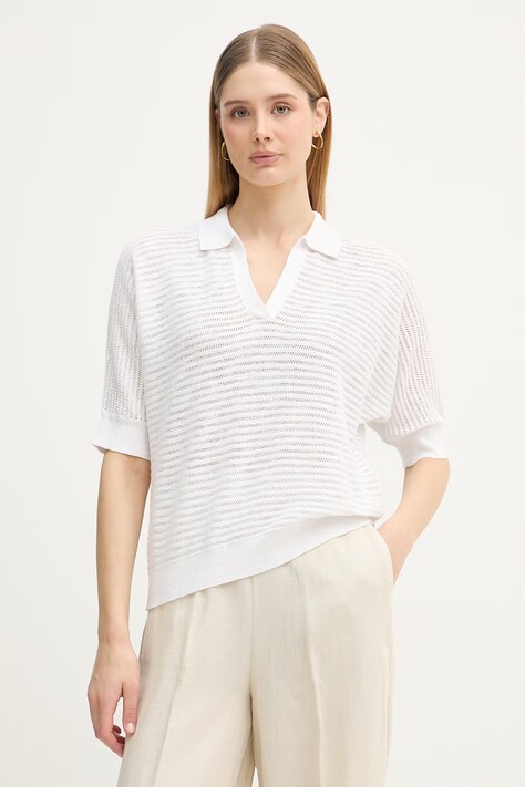 United Colors of Benetton polo damskie z lnem białe 1DC3D301N
