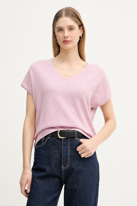 United Colors of Benetton T-shirt damski z lnem różowy 1DC3D403T