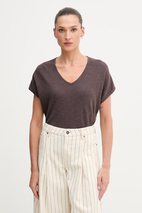 United Colors of Benetton T-shirt damski z lnem brązowy 1DC3D403T