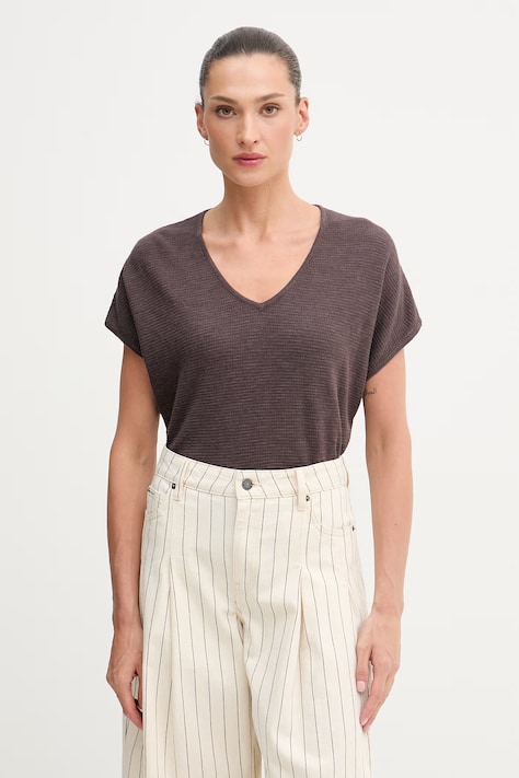 United Colors of Benetton T-shirt damski z lnem brązowy 1DC3D403T