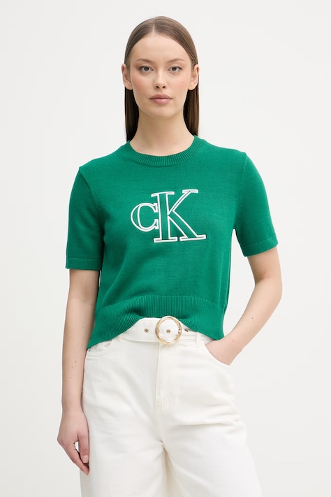 Calvin Klein Jeans maglietta maglione da donna in cotone verde LV047F356G