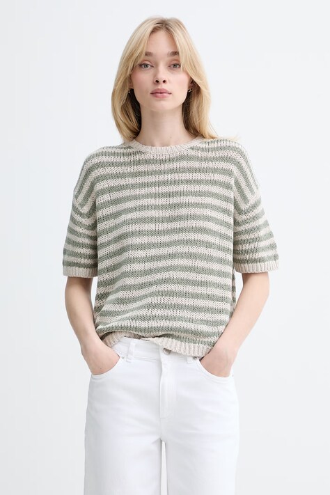 Marc O'Polo T-shirt swetrowy damski z bawełną zielony 5000013149