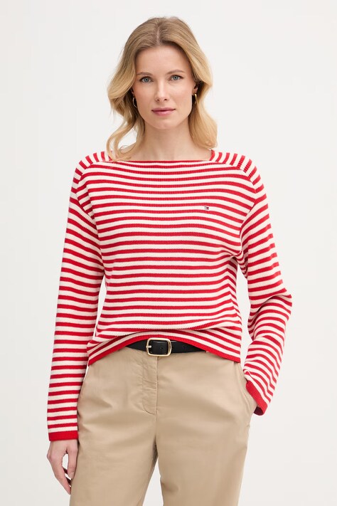 Tommy Hilfiger sweter damski bawełniany czerwony WW0WW48470