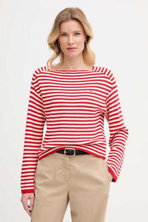 Tommy Hilfiger sweter damski bawełniany czerwony WW0WW48470