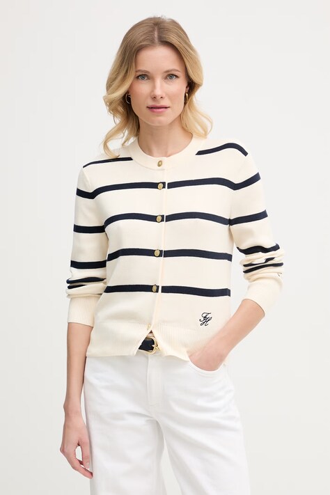 Tommy Hilfiger kardigan ženski bombažen bež WW0WW49617