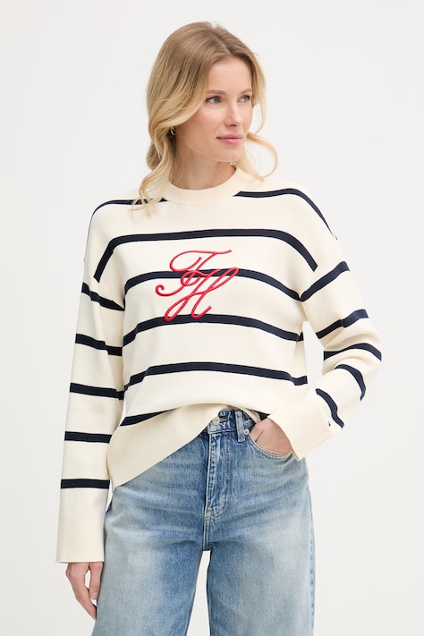 Tommy Hilfiger pulover za žene od pamuka bež WW0WW49768