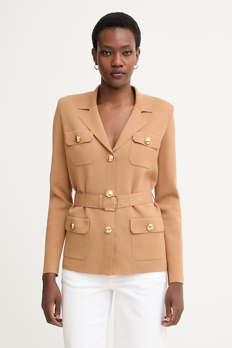Elisabetta Franchi marynarka damska z wiskozą beżowa MK10B62E2