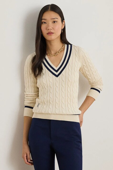 Lauren Ralph Lauren sweter damski bawełniany beżowy 200B22020