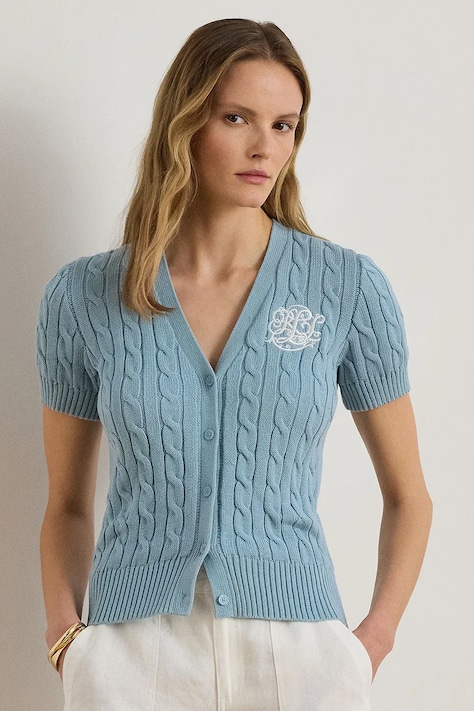 Lauren Ralph Lauren sweter rozpinany damski bawełniany niebieski 200P08808