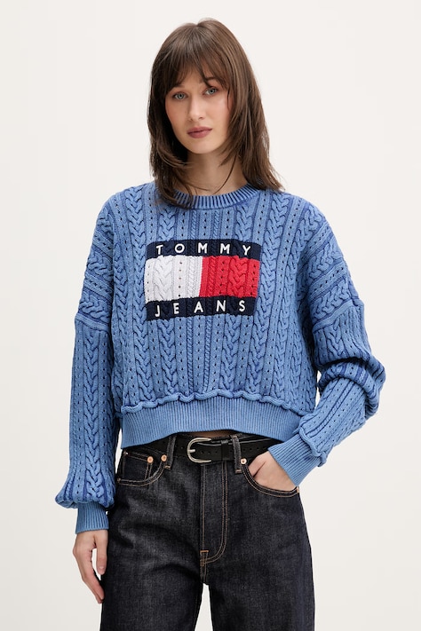 Tommy Jeans sweter damski bawełniany niebieski DW0DW22317