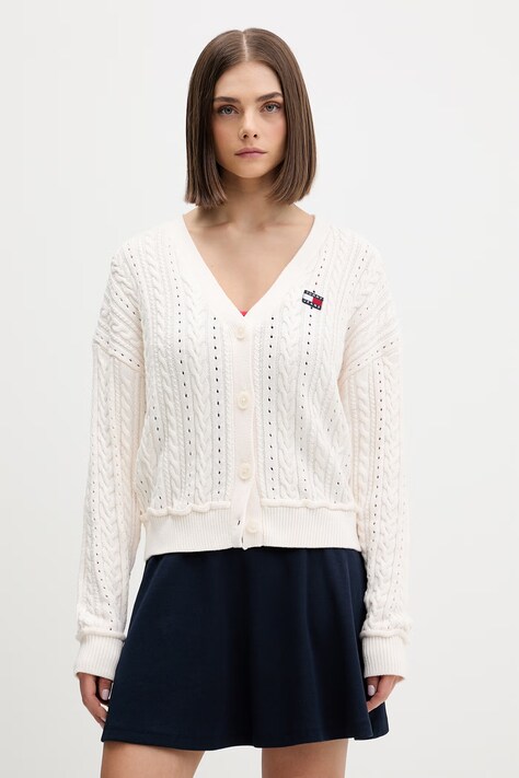 Tommy Jeans kardigán dámsky bavlnený béžový DW0DW23024