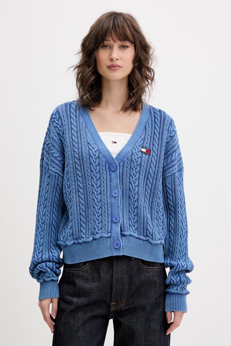 Tommy Jeans kardigan damski bawełniany niebieski DW0DW23024