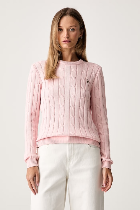 U.S. Polo Assn. sweter damski bawełniany CREW NECK CABLE różowy WUP0398