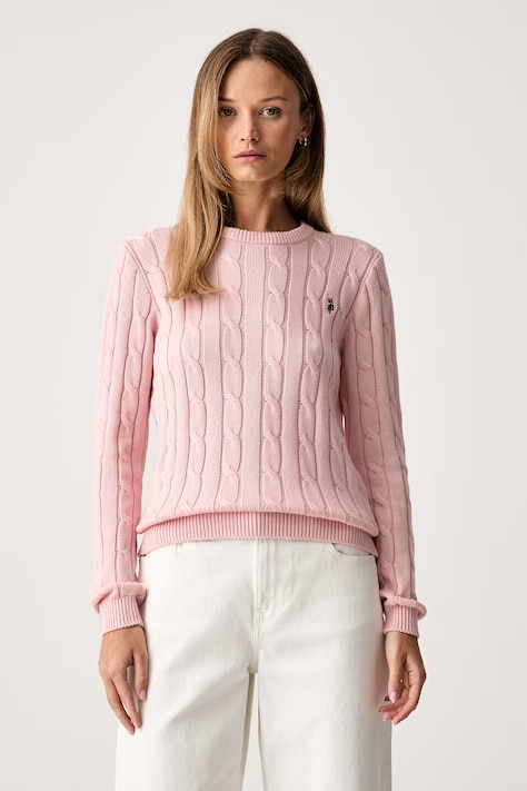 U.S. Polo Assn. sweter damski bawełniany CREW NECK CABLE różowy WUP0398