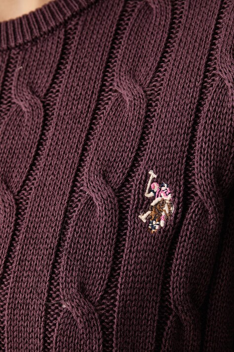U.S. Polo Assn. светр жіночий бавовняний CREW NECK CABLE — SS26-SWD0HA, бордо — фото 4
