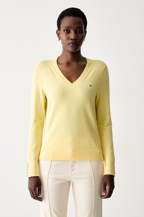 Tommy Hilfiger πουλόβερ γυναικείο με βαμβάκι κίτρινο WW0WW40098