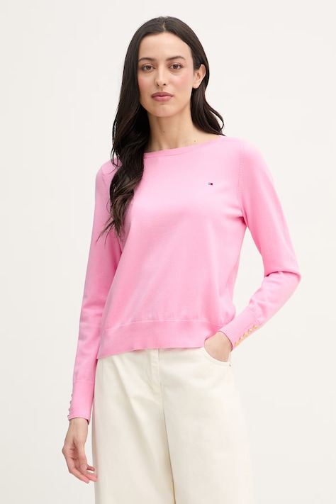 Tommy Hilfiger sveter dámsky s bavlnou ružový WW0WW40099