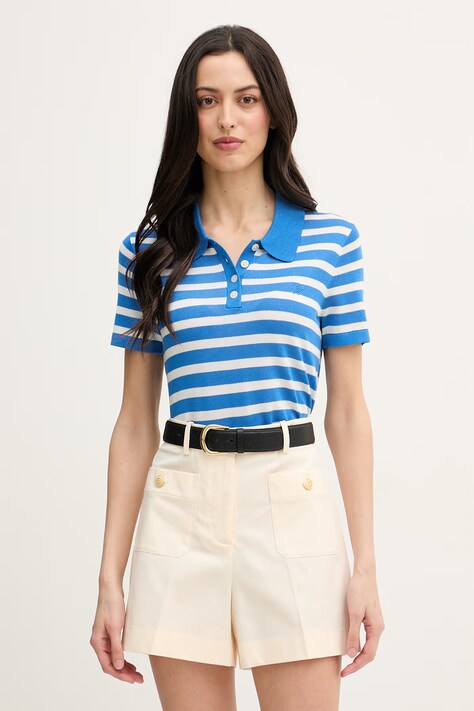 Tommy Hilfiger pletena polo majica ženska s dodatkom svile plava WW0WW48503