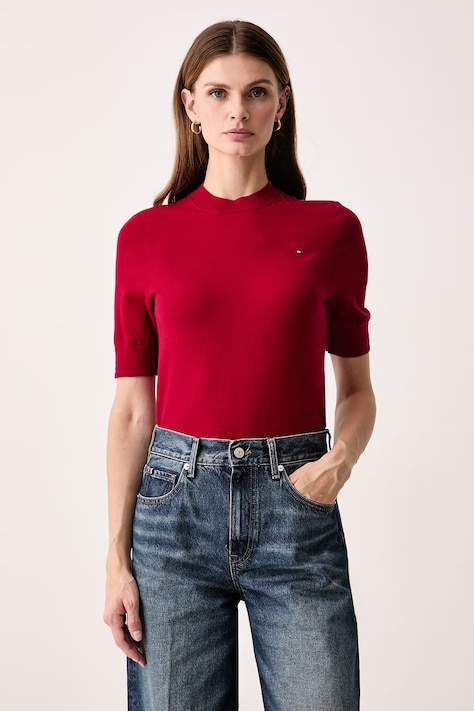 Tommy Hilfiger Tricou tricotat pentru femei cu bumbac burgund WW0WW49705