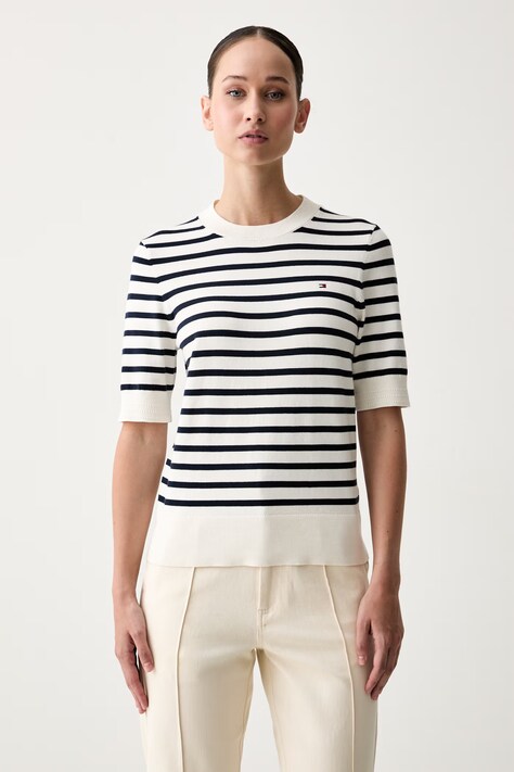 Tommy Hilfiger T-shirt swetrowy damski z bawełną granatowy WW0WW49705