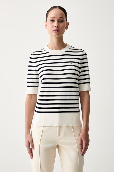 Tommy Hilfiger tricou tricotat pentru femei, cu bumbac bleumarin WW0WW49705