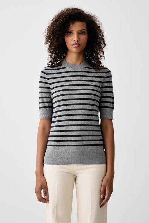 Tommy Hilfiger T-shirt swetrowy damski z bawełną szary WW0WW49705