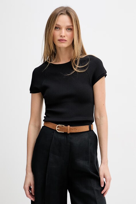 Tommy Hilfiger tričko dámske s viskózou čierne WW0WW48477