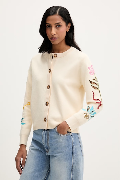 Never Fully Dressed kardigan damski kolor beżowy NFDKN850
